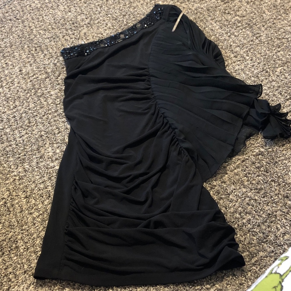 City Triangles Black One-Shoulder Dress with Pleated Detail
